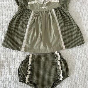 Little Cotton Clothes Green Gingham Set